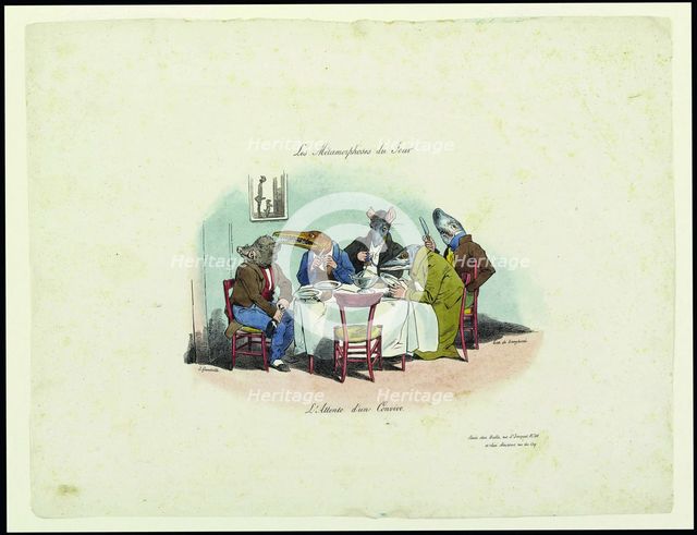 Les Métamorphoses du jour. L'attente d'un convive (The Metamorphoses of the day. Waiting for the gue Creator: Grandville, Jean-Jacques (1803-1847).