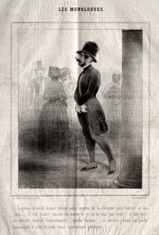 Les Monologues: Eugénie mavait donné rendez-vous auprès de la colonne pour minuit et demie.... Creator: Charles Joseph Traviès de Villers (French, 1804-1859)
