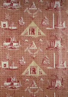 Les Monuments d'Egypte (The Monuments of Egypt), furnishing fabric, France, c. 1800. Creator: Oberkampf Manufactory