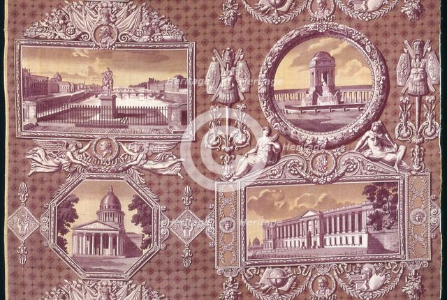 Les Monuments de Paris (The Monuments of Paris) (Furnishing Fabric), France, 1816/18. Creator: Christophe-Philippe Oberkampf.