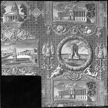 Les Monuments de Paris (The Monuments of Paris) (Furnishing Fabric), France, 1816/18. Creator: Christophe-Philippe Oberkampf