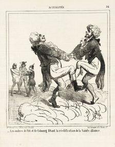 Les ombres de Pitt et de Cobourg fêtant la réedification de le Sainte-alliance, 1864. Creator: Cham