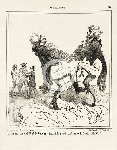 Les ombres de Pitt et de Cobourg fêtant la réedification de le Sainte-alliance, 1864. Creator: Cham.