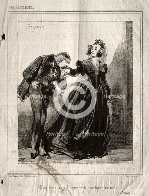 Les Actrices: Nous ferez-vous lhommeur de nous baiser le main?, 1843. Creator: Paul Gavarni (French, 1804-1866).
