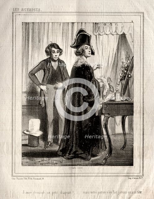 Les Actrices: Javais demande un petit chapeau!, 1843. Creator: Paul Gavarni (French, 1804-1866).