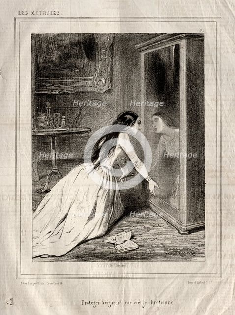 Les Actrices: Protegez Seigneur! un vierge chrétienne, 1843. Creator: Paul Gavarni (French, 1804-1866).
