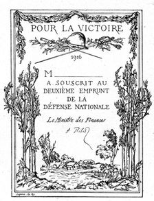 Les affiches illustrees du deuxieme emprunt; Le certificat que recevront les souscripteurs 1916. Creator: Unknown