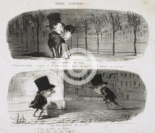 Les Agrémens du soir/Les Désagrémens de la nuit, 1853. Creator: Honore Daumier.