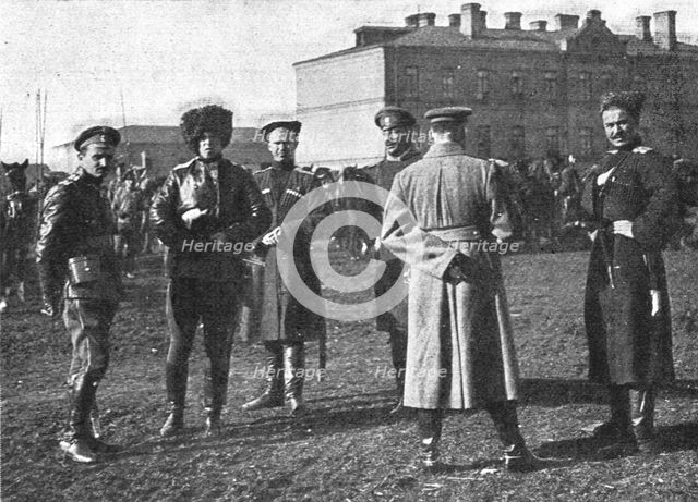 'Les Aigles du Tsar; Officiers de cavaalerie russe du corps des Partisans, avant leur depart...,1915 Creator: L.H Grondijs.