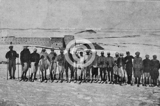 'Les Alpins Marocains; Le ski au Moroc. --Groupe de skieurs indigenes a l'instruction..., c1916. Creator: Unknown.