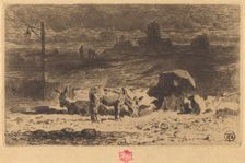 Les Anes de La Butte-aux-Cailles (Donkeys at La Butte-aux-Cailles), 1873/1874. Creator: Felix Hilaire Buhot