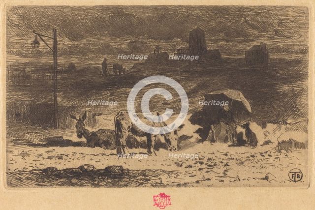 Les Anes de La Butte-aux-Cailles (Donkeys at La Butte-aux-Cailles), 1873/1874. Creator: Felix Hilaire Buhot.