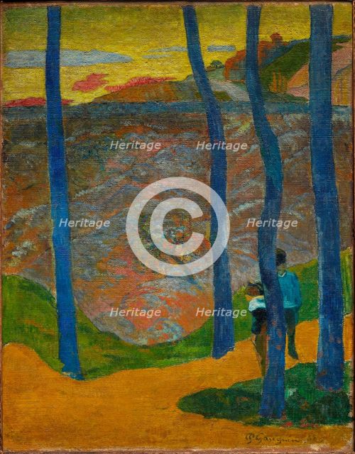 Les Arbres bleus. Vous y passerez, la belle. (Blue Trees. Your Turn Will Come, My Beauty!), 1888. Creator: Gauguin, Paul Eugéne Henri (1848-1903).