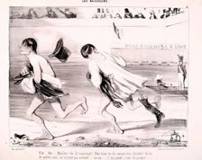 Les Baigneurs. File... File... Moellon! v. le Municipal..., 1839. Creator: Honore Daumier
