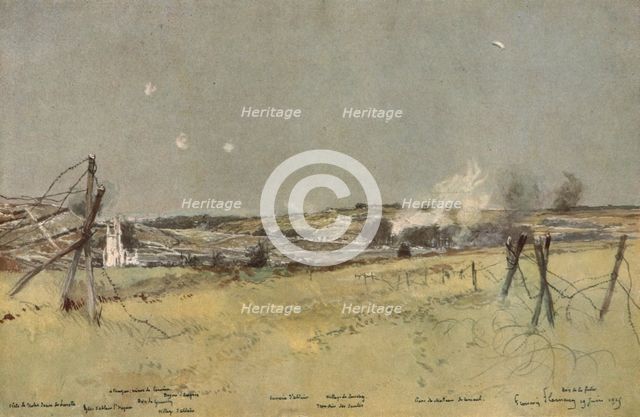 ''Les Batailles de l'Artois; L'Eglise d'Ablain et les Fonds de Souchez', 1915. Creator: Francois Flameng.