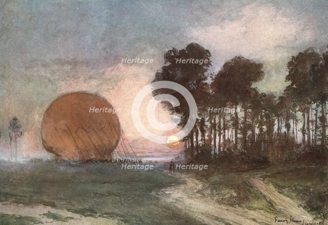 ''Les Batailles de l'Artois; le rentree du ballon (nord d'Arras)', 1915. Creator: Francois Flameng.