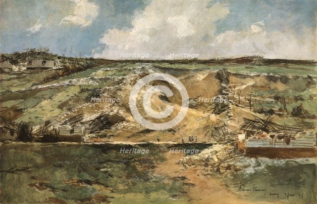 ''Les Batailles de l'Artois; Les entonnoirs de Carency', 1915. Creator: Francois Flameng.