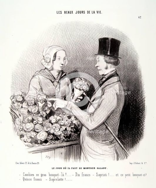 Les Beaux Jours de la Vie. Le Jour oú il Faut se Montrer Galant, 1845.  Creator: Honore Daumier.