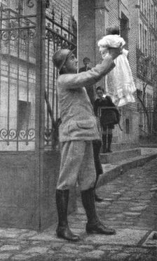 Les belles familles; le brigadier Gaston Meresse, aine de douze enfants, et sa petit..., 1916. Creator: Unknown