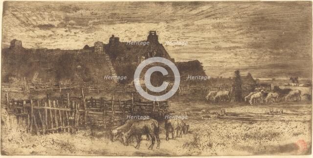 Les Bergeries, Soleil Couchant (Pastoral Scene, Setting Sun). Creator: Felix Hilaire Buhot.