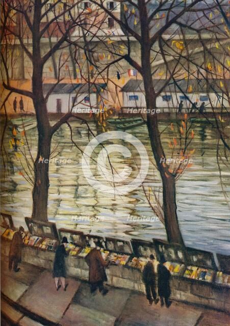 'Les Bibliophiles. An autumn day in Paris', c1930. Artist: CRW Nevinson.