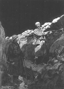 Les blesse au Creneau; Le Colonel, "inspectant ses tranchees, une nuit d'alerte..., 1916. Creator: Georges Bertin Scott