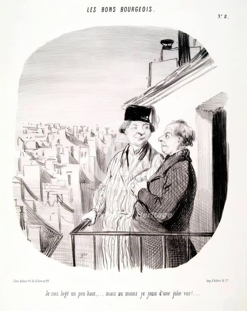 Les Bons Bourgeois. Je suis logé un peu haut....., 1846. Creator: Honore Daumier.