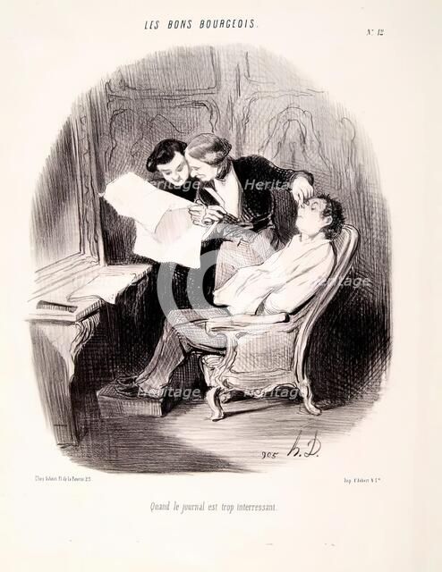 Les Bons Bourgeois - Quand le journal est trop interessant, 1846.  Creator: Honore Daumier.