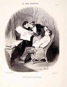 Les Bons Bourgeois - Quand le journal est trop interessant, 1846. Creator: Honore Daumier