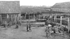 Les camps de represailles; Deux aspects de la cour de 30 metres de cote que les officiers..., 1916. Creator: Unknown