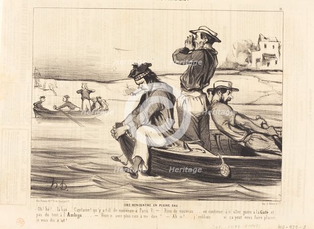 Les Canotiers Parisiens. Une rencontre en pleine eau, 1843.  Creator: Honore Daumier.