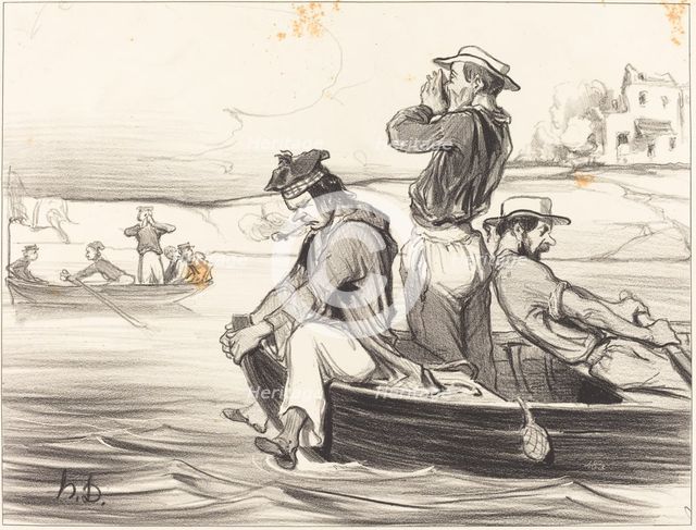 Les Canotiers Parisiens. Une rencontre en pleine eau, 1843.  Creator: Honore Daumier.