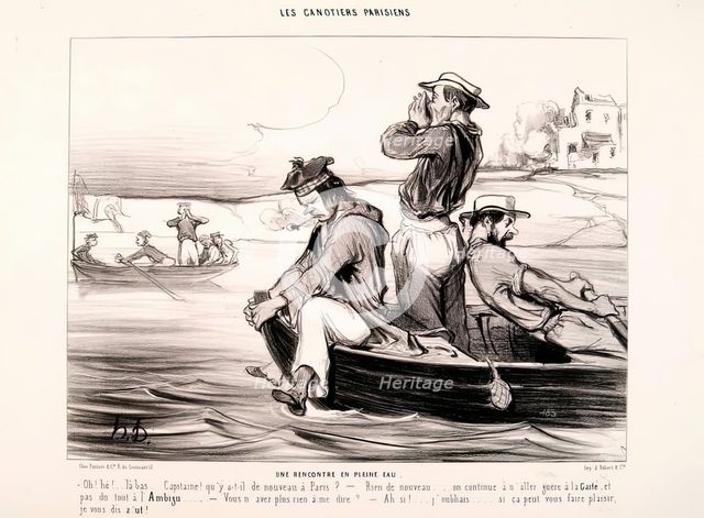 Les Canotiers Parisiens. Une rencontre en pleine eau, 1843. Creator: Honore Daumier.