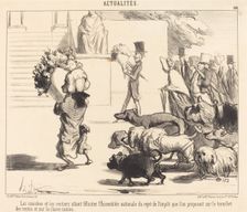 Les caniches et les rentiers allant féliciter l'Assemblée nationale..., 1850. Creator: Honore Daumier