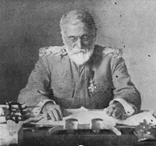 Les chefs de l'Armee serbe; Le voivode Radomir Putnik, age de 73 ans et malade, qu'il..., 1916. Creator: Unknown