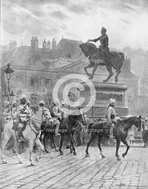 'Les contingents de l'Inde en France; A Orleans, des Lanciers du Bengale', 1914. Creator: J Simont.