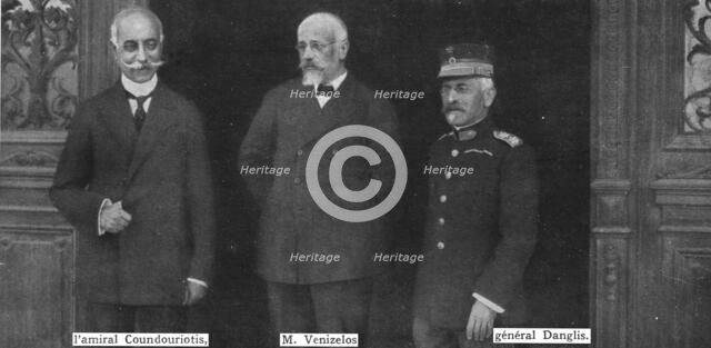 'Les evenements d'orient; les << triumvirs >> a Salonique: l'amiral Coundouriotis, M.Venizelos et le Creator: Unknown.