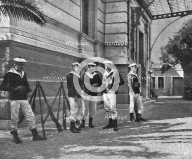 ''Les evenements d'orient; Nos marins gardant la legationde France, a Athenes. Creator: Unknown.