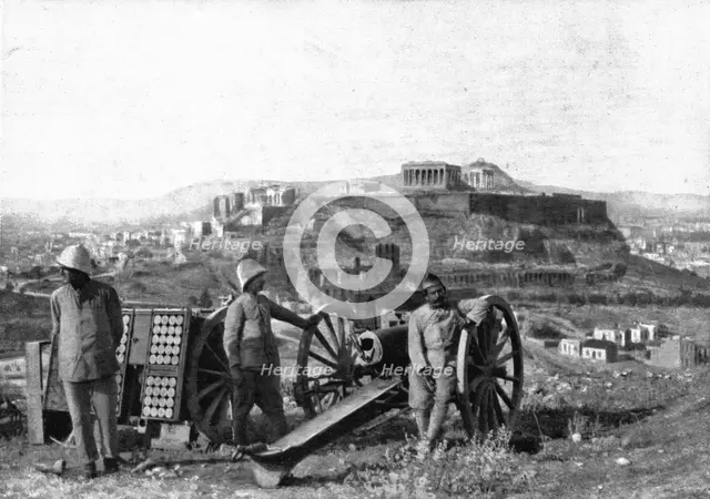 'Les Evenements de Grece; Piece d'artillerie de campagne en position sur la colline des Muses...1917 Creator: Unknown.