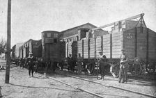 Les evenements de Grece; Wagons de materiel militaire saisis a Athenes, dans la gare de..., 1916. Creator: S. Leonce