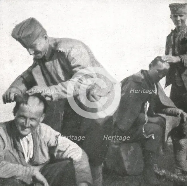 'Les Exiles; Refaits par le repos et a nourriture, on les vit bientot se donner..., 1916 (1924) Creator: Unknown.