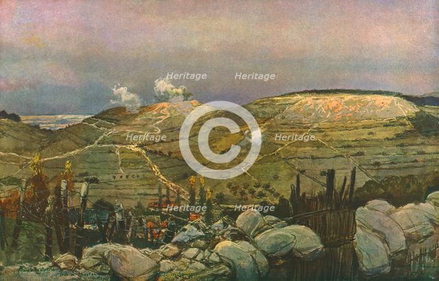 'Les Eparges; au fond de la vallee : le village des Eparges', c1915. Creator: Francois Flameng.