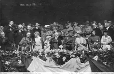 Les fetes de la victoire en Belgique; a Liege, le 24 juillet: la tribune officielle dressee...1919. Creator: Colin