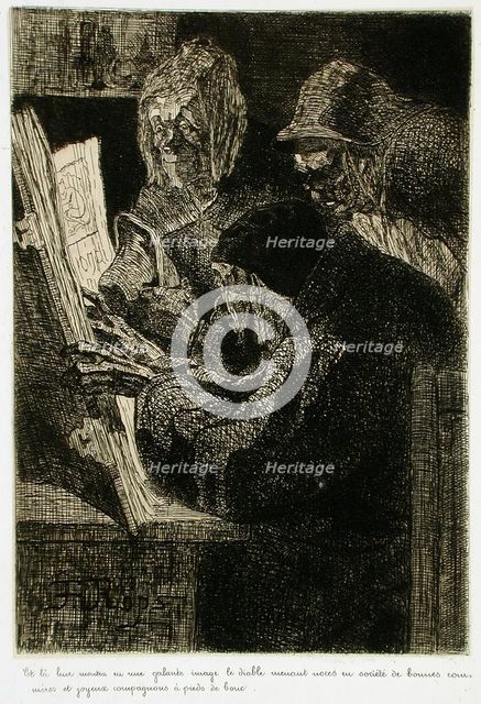 Les Frères de la bonne trogne - La Consultation, 1858. Creator: Félicien Rops.
