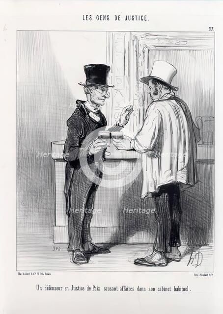 Les Gens de Justice. Un défenseur en Justice de Paix causant affaires..., 1840.  Creator: Honore Daumier.