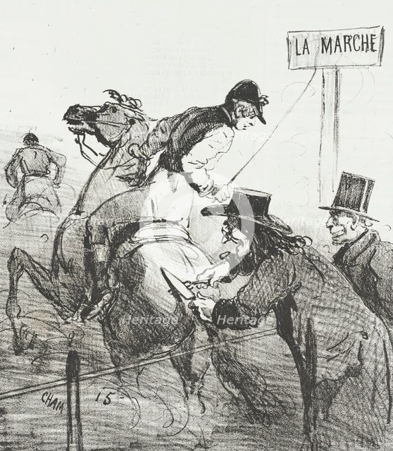 Les Hippophages mettant à profit la saison des courses., 1865. Creator: Cham.