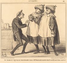 Les hommes de vingt-cinq ans venant demander raison à Mr. Flourens..., 1855. Creator: Honore Daumier
