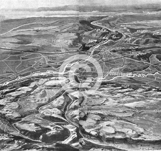 'Les Italiens a Gorizia; Croquis perspectif de la vallee de l'Isonzo', 1916. Creator: Unknown.