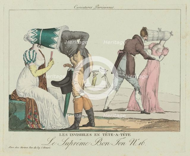 Les Invisibles en tête-à-tête (Tête-à-Tête with Poke Bonnets), c. 1805. Creator: Unknown.