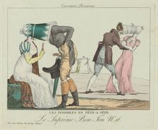Les Invisibles en tête-à-tête (Tête-à-Tête with Poke Bonnets), c. 1805. Creator: Unknown
